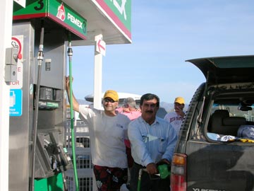 First customer using new Bahia de los Angeles PEMEX gas station.