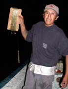 Photo of panguero with bait catching winding board, Cabo San Lucas, Mexico.