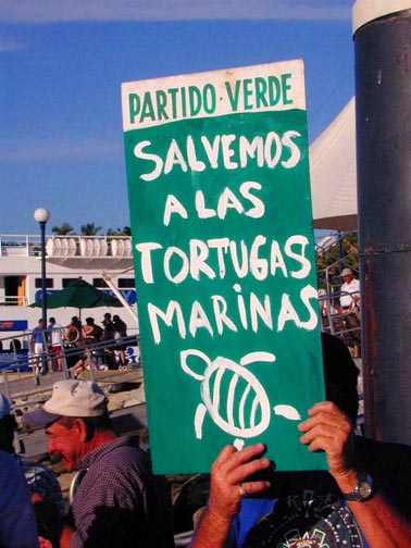 Photo of protest signs at Cabo San Lucas, Mexico.