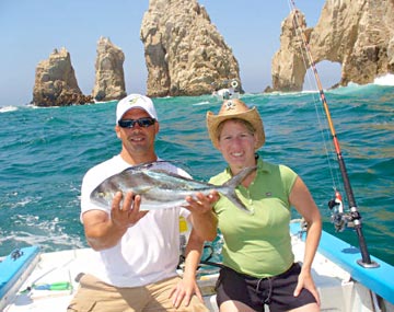 Panga fishing for roosterfish at Cabo San Lucas, Mexico.