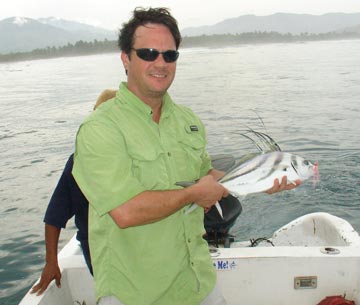 Fly fishing for roosterfish at Ixtapa, Mexico.