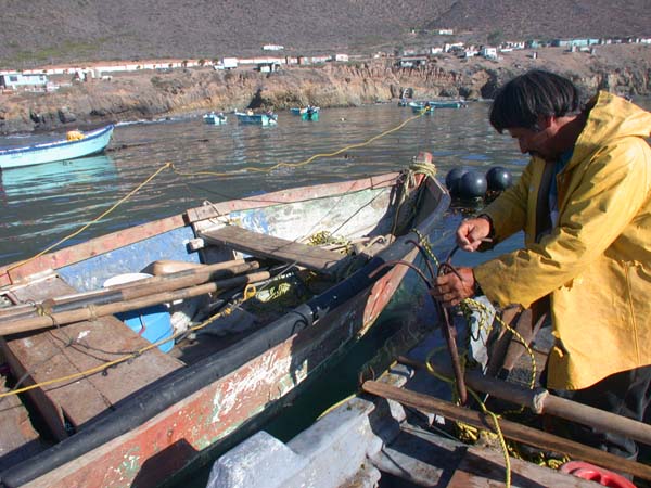 Commercial panga fisherman at Puerto Santo Tomas, Mexico.
