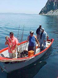 Sportfishing panga, San Felipe panga mothership Celia Angelina at Isla San Pedro Martir.