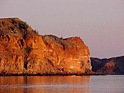 Cliffs and fishing at Puerto Refugio, Sea of Cortez, Mexico.